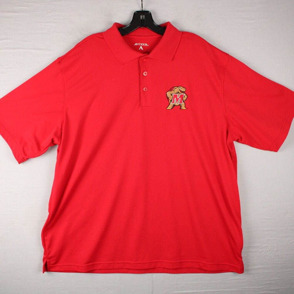 Antigua Maryland Terrapins Polo Shirt Men XL Red Loose Fit Embroidered Logo